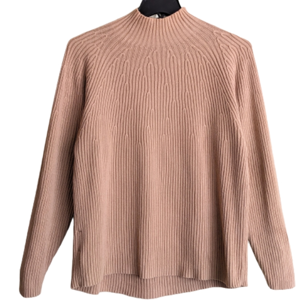 90s Bacharach Ribbed Mock Neck Sweater - Camel